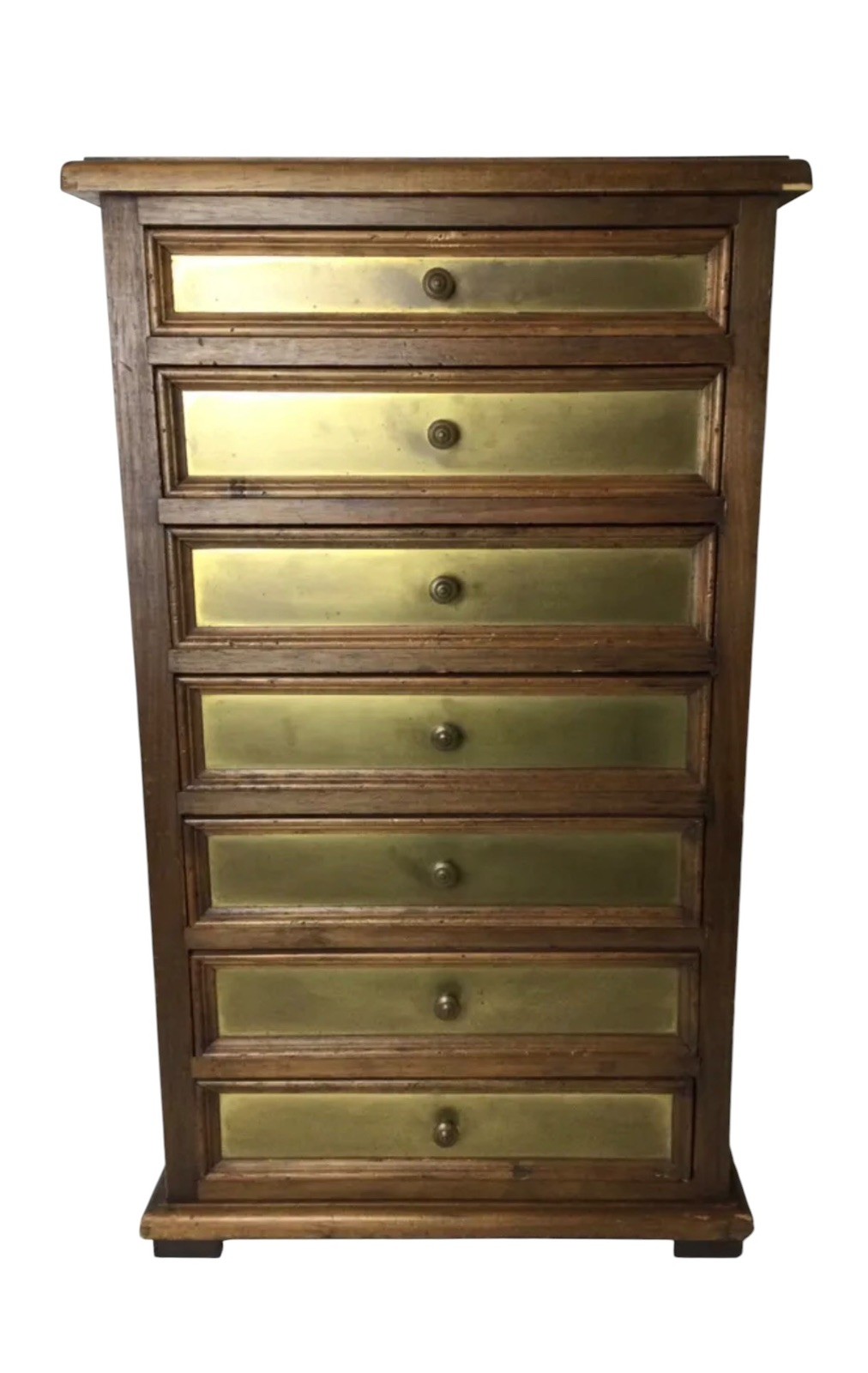Vintage Italian Walnut & Brass 7 Drawer Accent Chest Made in Italy Mid Century