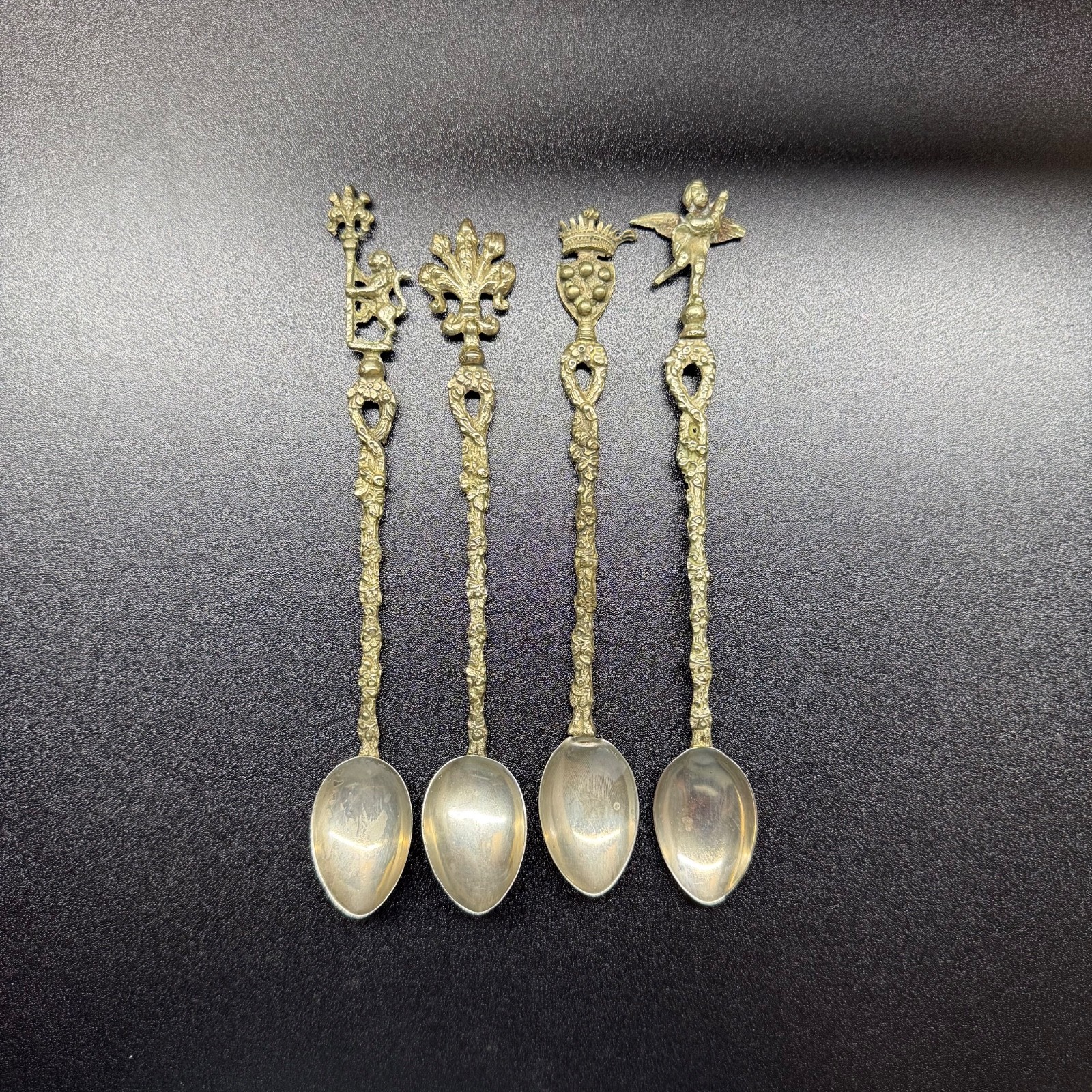 Vintage Italian Demitasse Spoons Ornate Handles set of 4 Cherub top and crowns