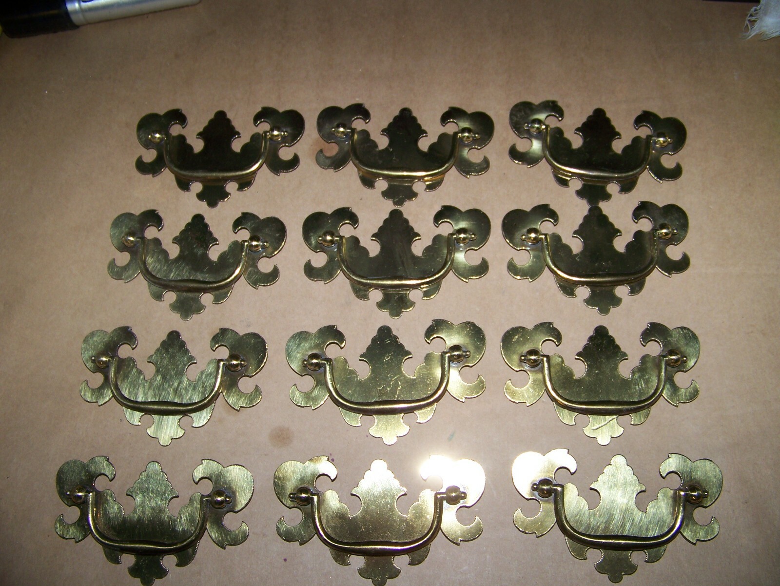 LOT of 12 new old stock Drawer Pulls Bail Handles Keeler Brass plated 4 1/4 wide