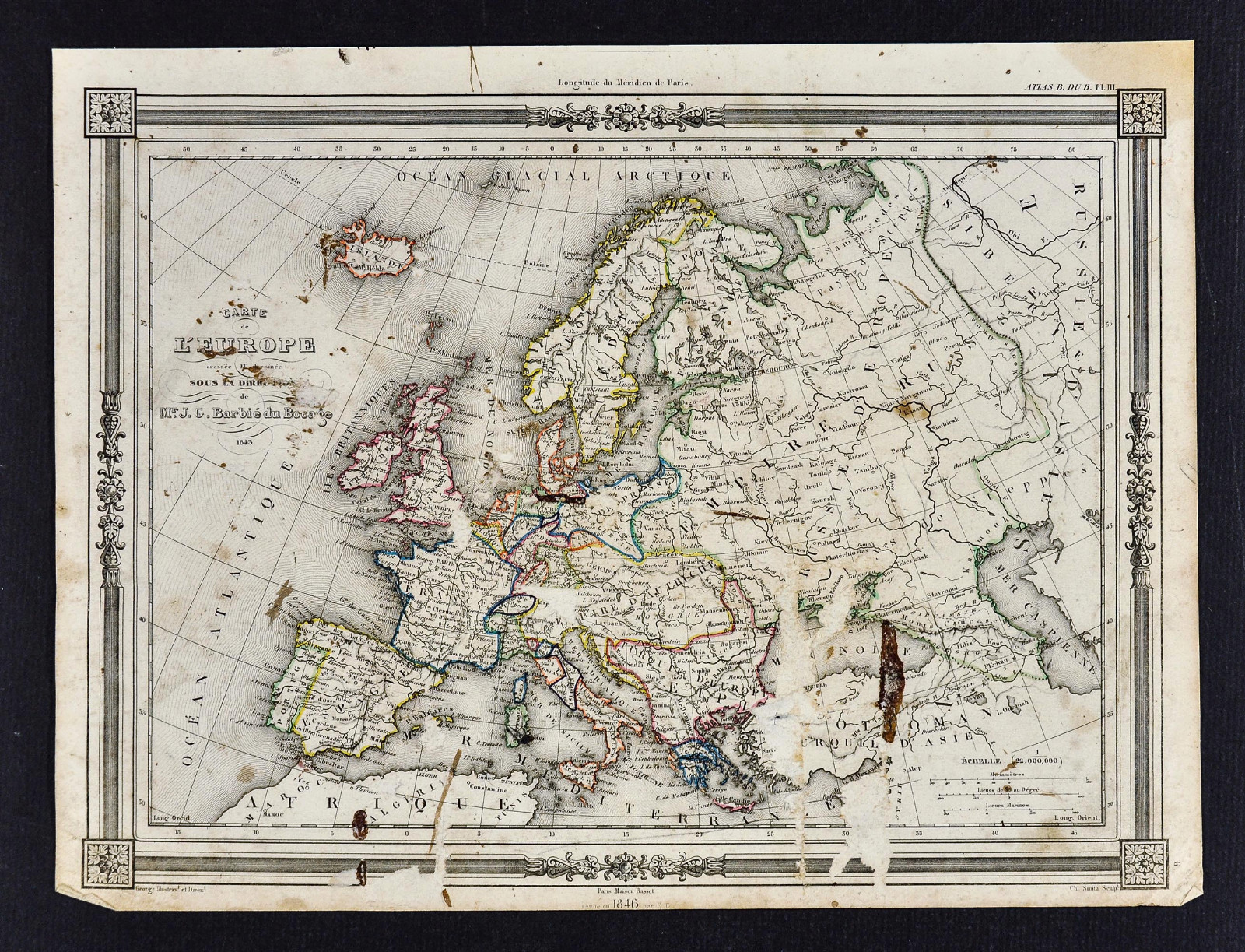 1846 Bocage Map – Europe – Italy Spain France Germany Austria Britain Sweden
