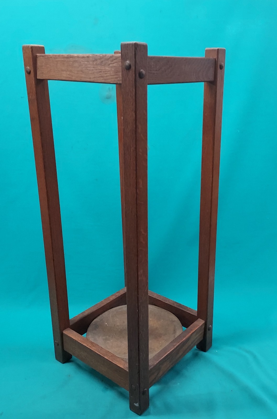 Antique Craftsman, Mission, Arts And Crafts Umbrella Stand W/Orig Drip Pan