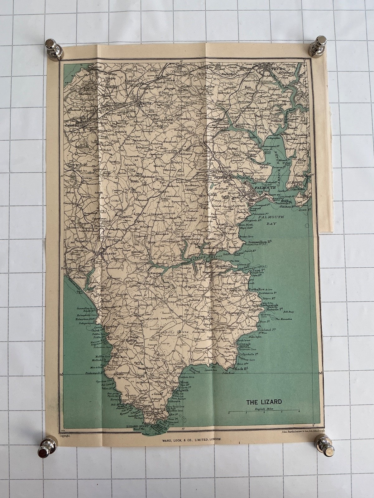 The LIZARD – c1922 Original Antique County Map England Cornwall Falmouth Truro