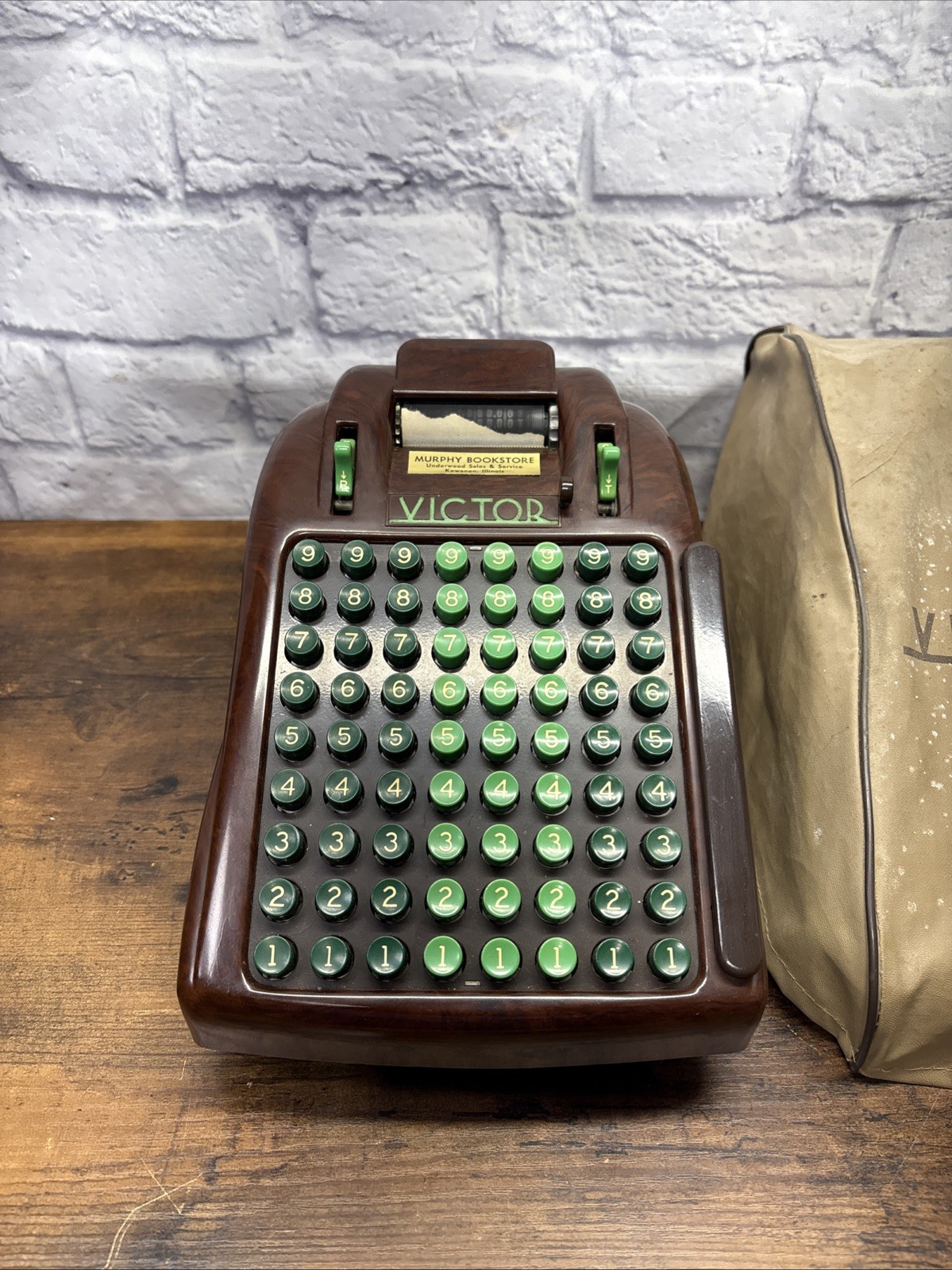 Vintage Victor Adding Machine Bakelite Jade Keys Art Deco Model W/ Cover