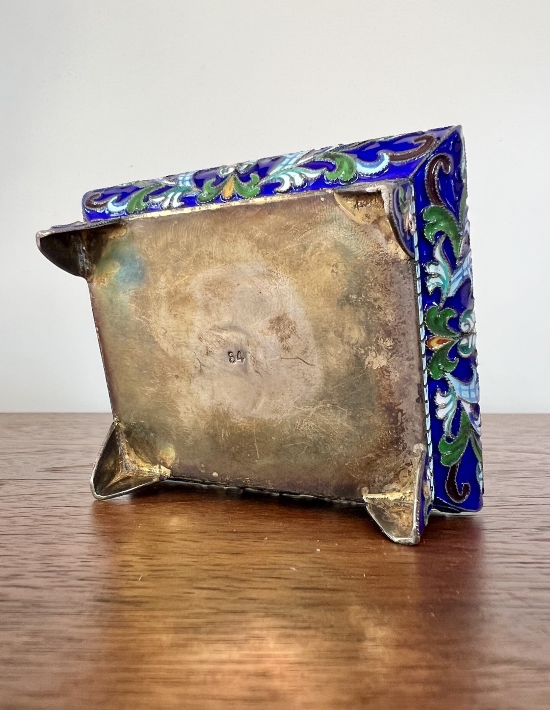 Antique 19th C Russian Solid 84 Silver Multi Color Enamel Floral Lidded Box 114g