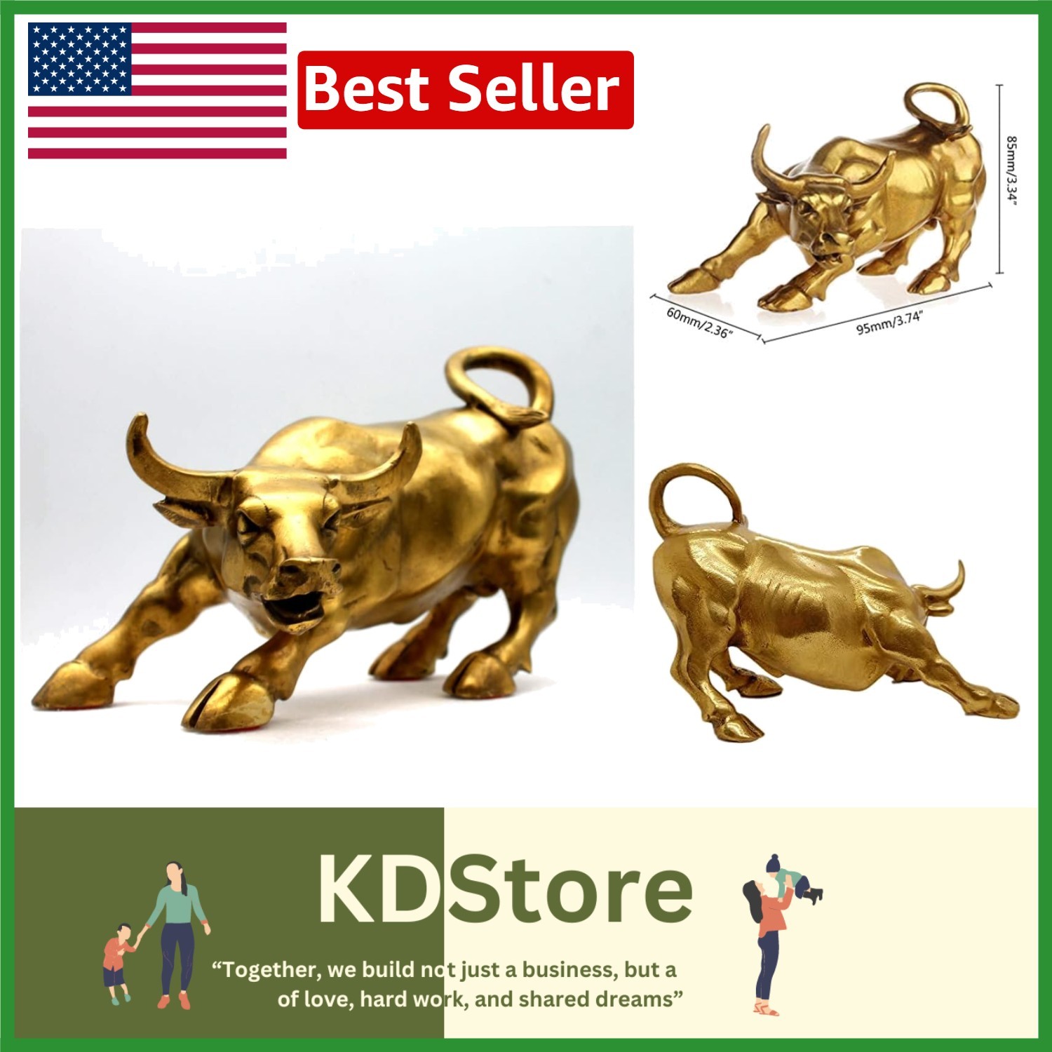 Golden Copper Feng Shui Bull – Charming Figurine for Career Success and Luck
