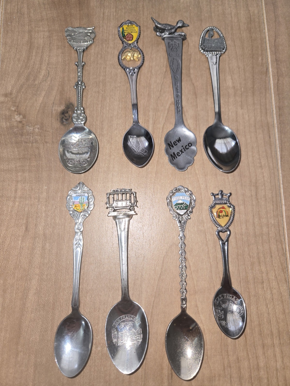Souvenir Spoons Western United States Vintage Lot Of 8 Silver Plated Polished