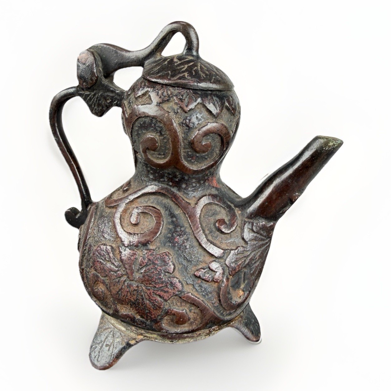 19thC Antique Chinese Bronze Double Gourd Calligraphy Water Dropper As Is Repair