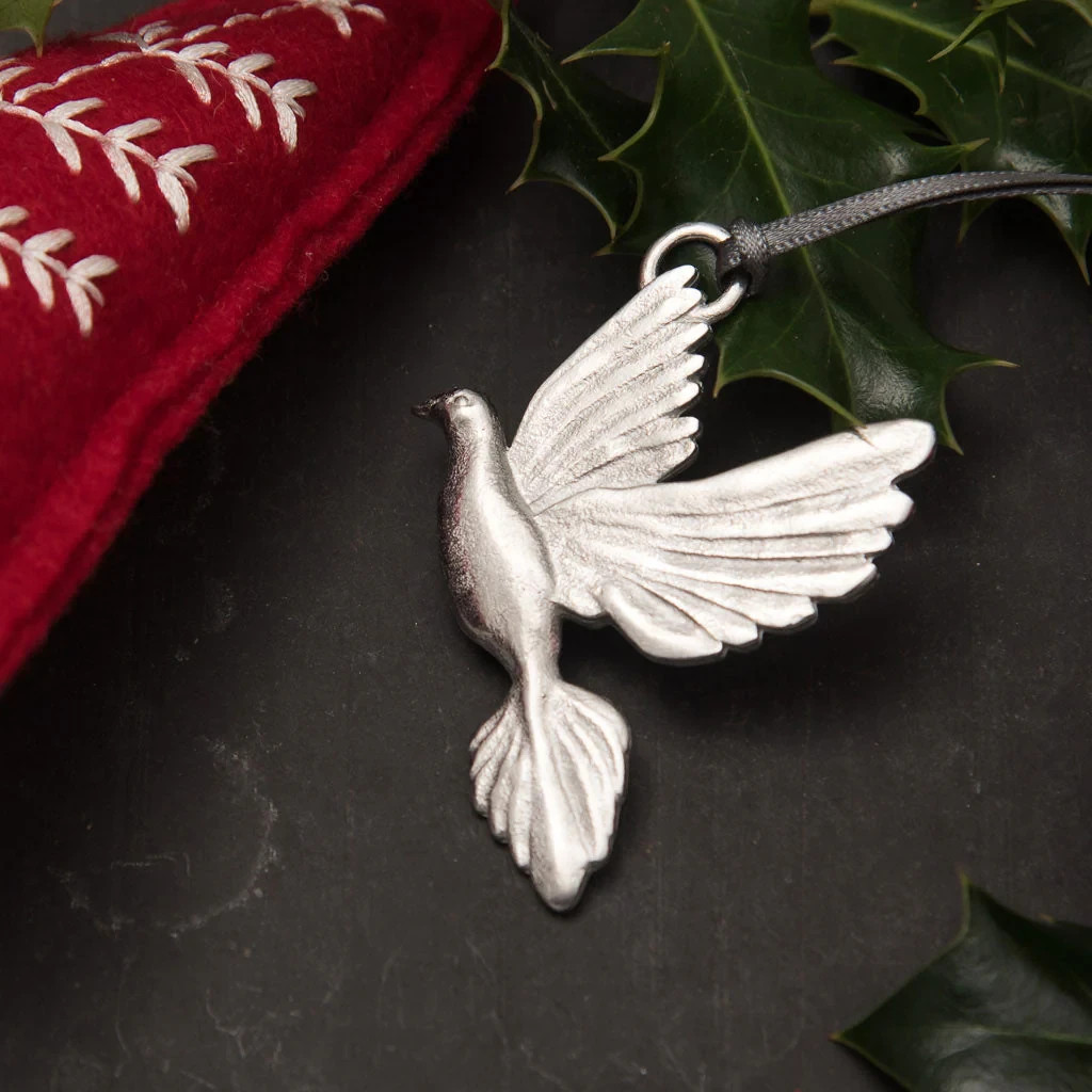 Dove of Peace Hand Made Pewter Christmas Tree Decoration Made in England Xmas