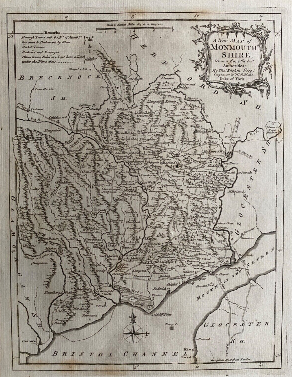 1763 Antique map – Monmouthshire – by Thomas Kitchin