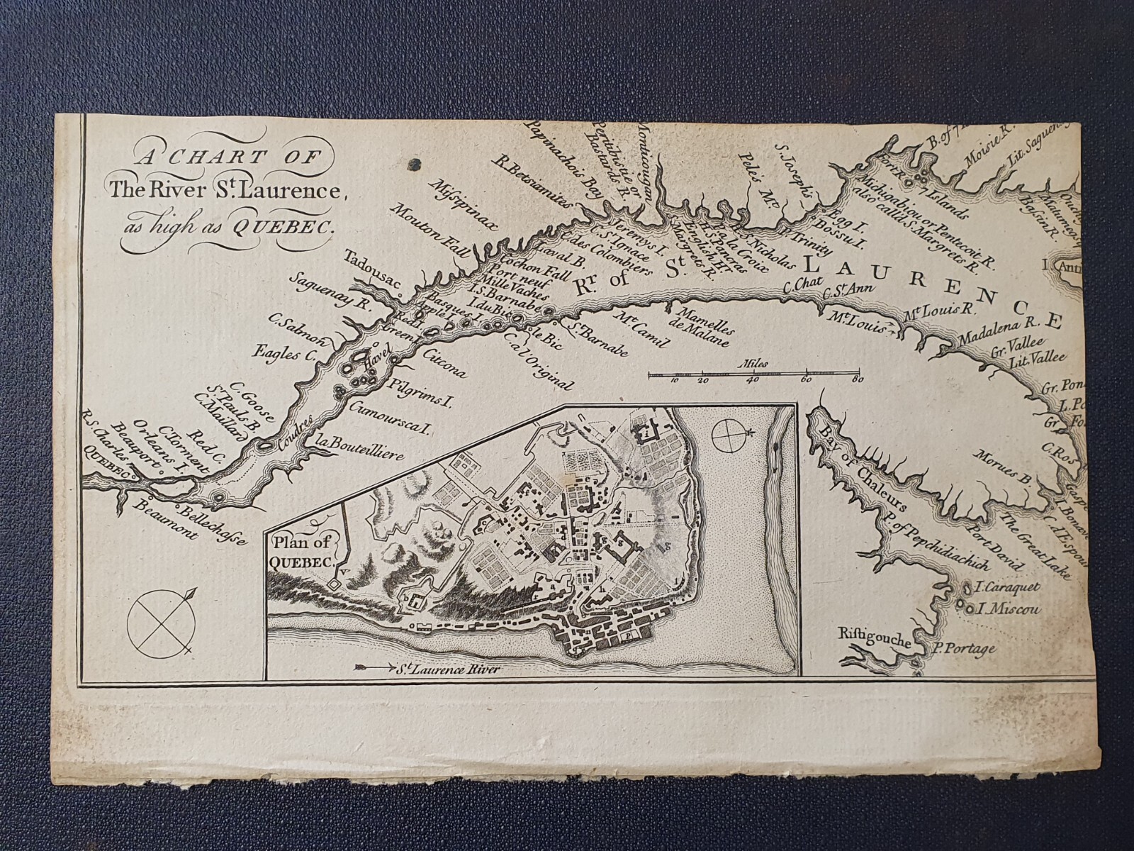 Antique Map Plan Chart St Laurence River Quebec Canada North America 1758