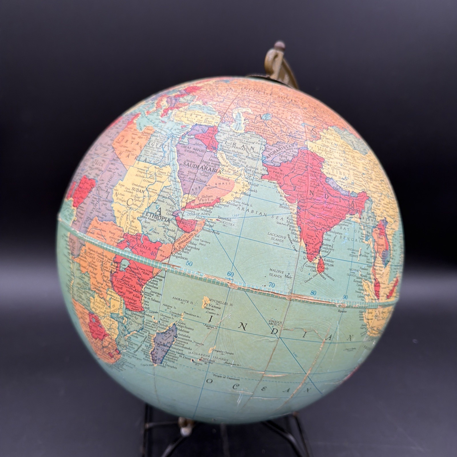 Vintage 1950’s Replogle Reference 10 Inch World Globe MCM Stand & Hour Chart