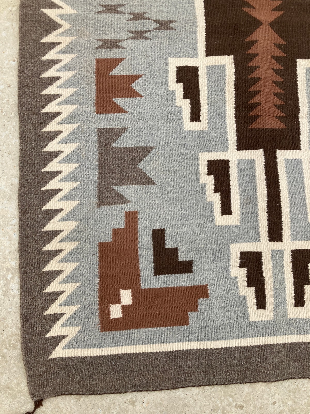 Antique Handwoven Mexican Authentic Two Grey Hill Native Wool Rug 45.6×31.4 In