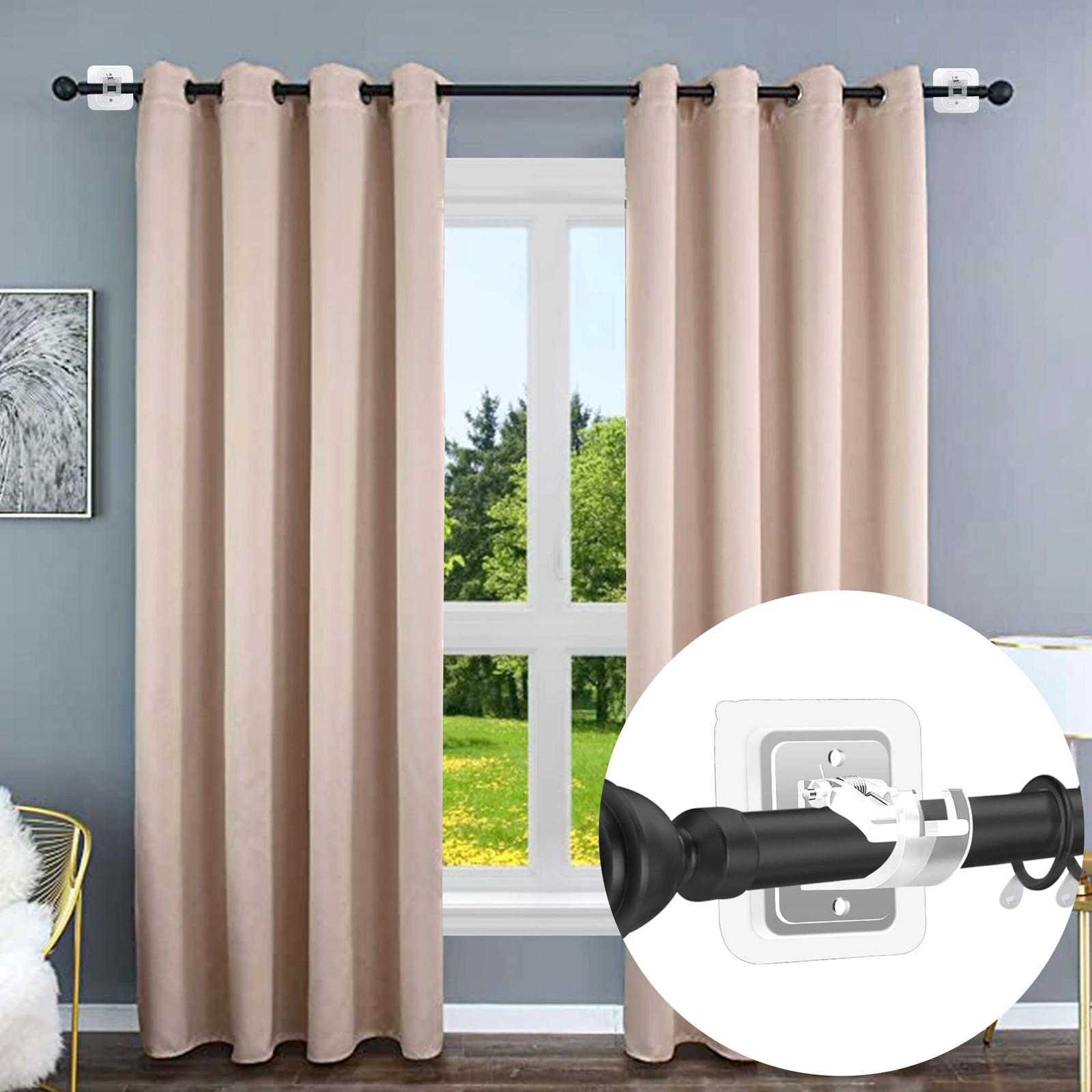 Codoule Self Adhesive No Drill Adjustable Curtain Rod Holder 8 Tramsparent