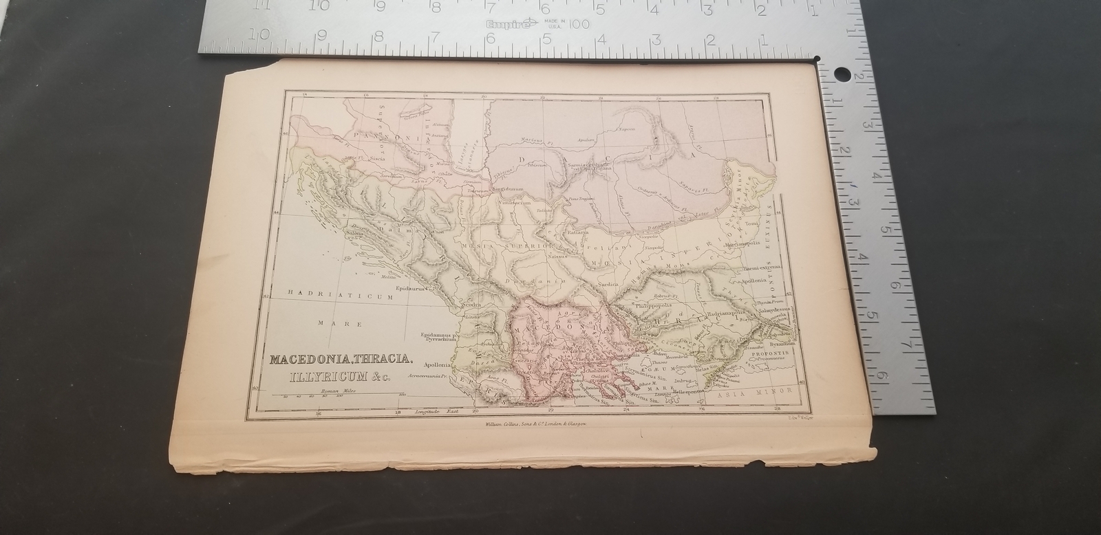 1800s Macedonia, Thracia Antique Color Map From William Collins Sons Co