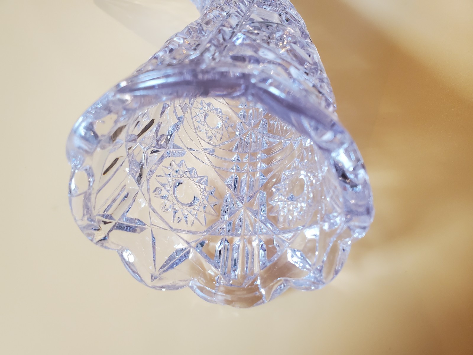 Pressed Glass Cornucopia Hanging Horn Vase Sunburst Hobstar