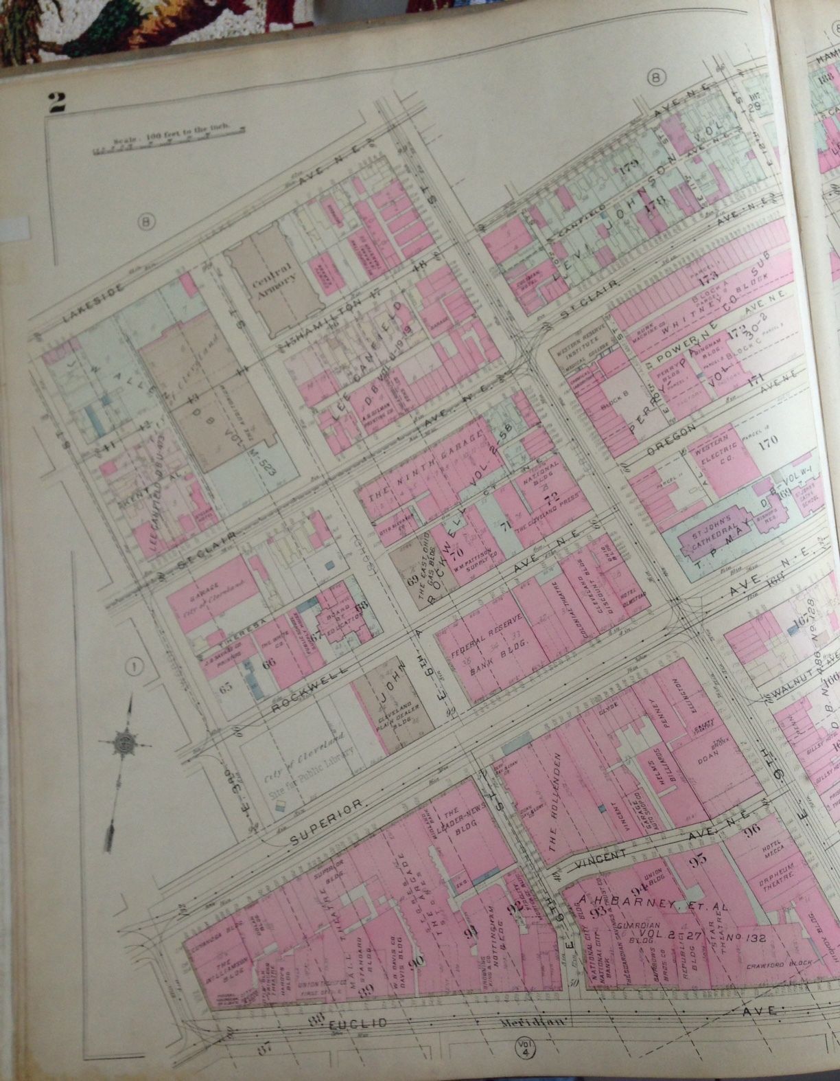 1921 CLEVELAND OHIO, ST. JOHN’S CATHEDRAL, CENTRAL ARMORY E3RD-E12TH ATLAS MAP