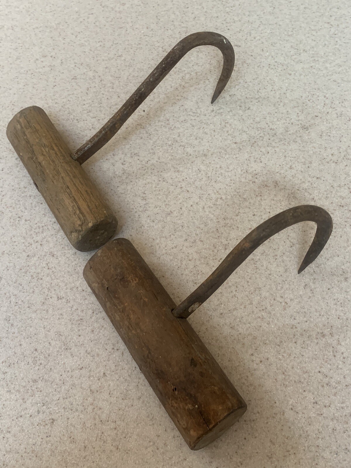 Pair Of Vintage Forged Steel Hay Bale, Ice, Meat Hooks