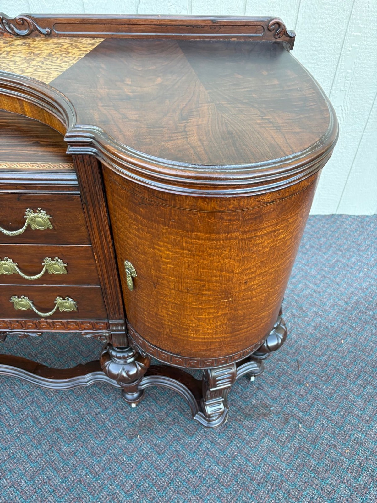 67513 Antique Victorian Sideboard Buffet with Ornate Carved Walnut