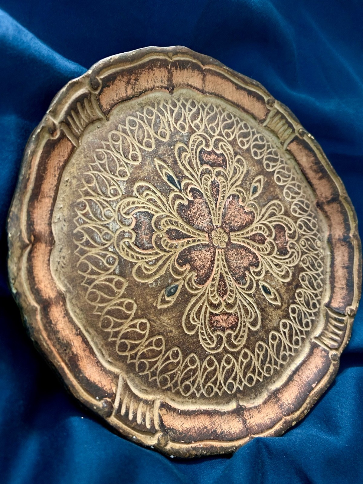 Antique Hand Painted Wooden Folk Art Charger Decorative Plate Primitive