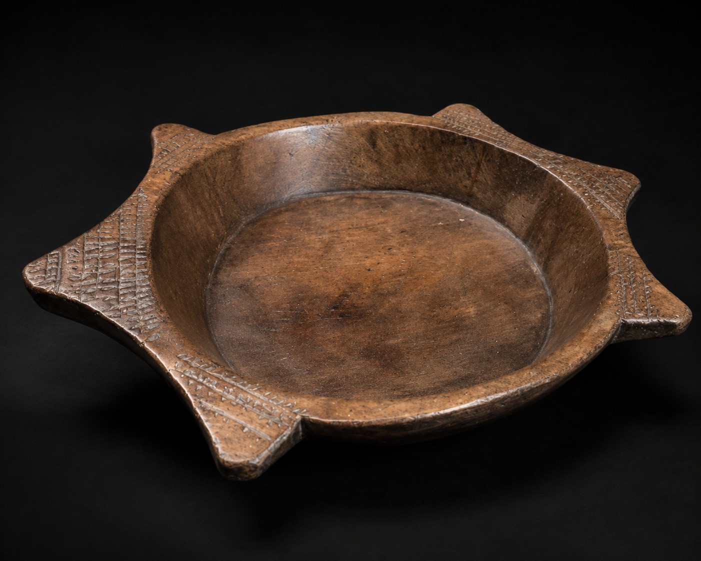 Antique XL DRC African Kuba Prestige Bowl Hand Carved Hardwood Ceremonial 21″