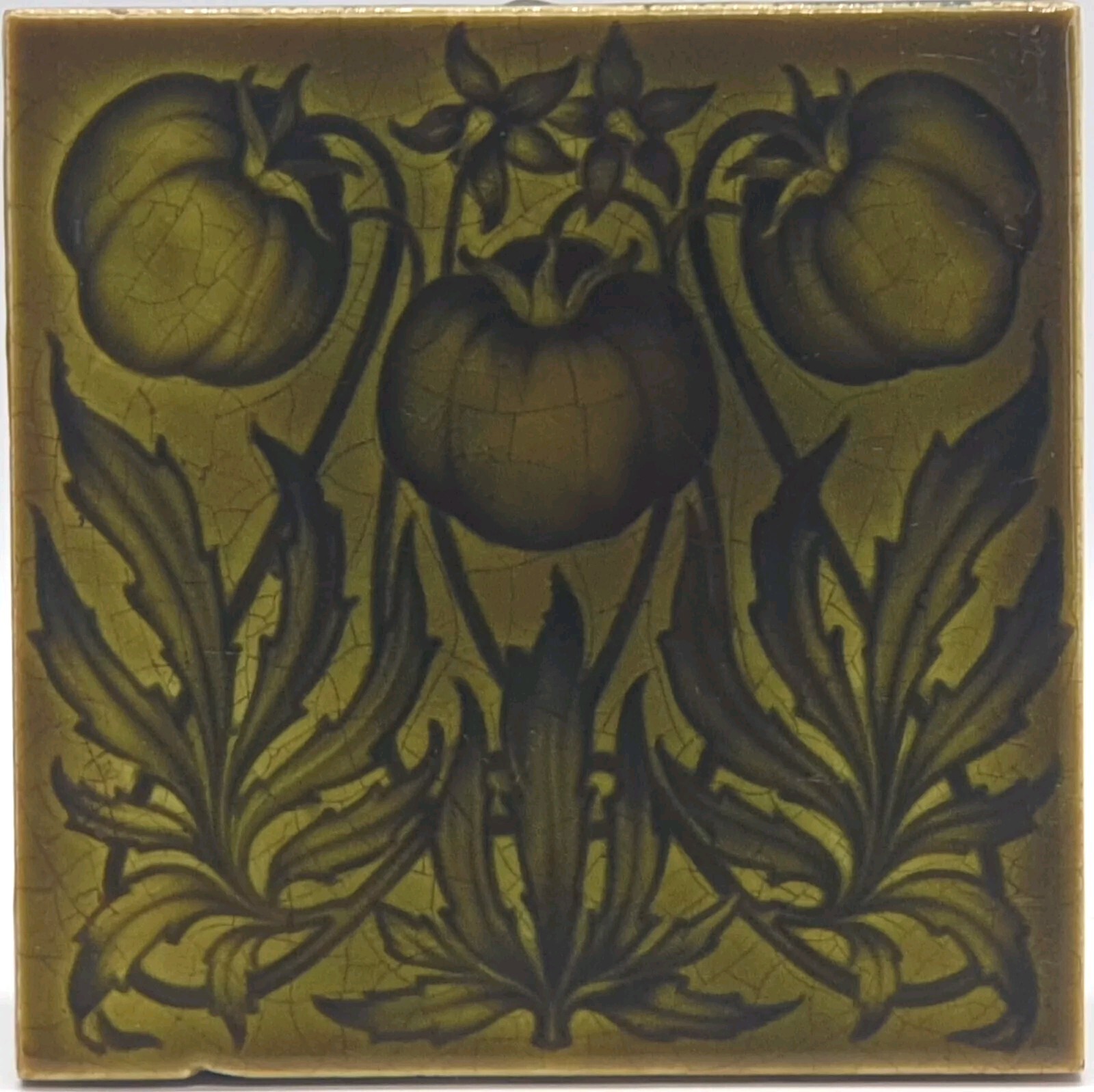 Antique Fireplace Tile Green Moulded Majolica Henry Richards Tile Company C1901