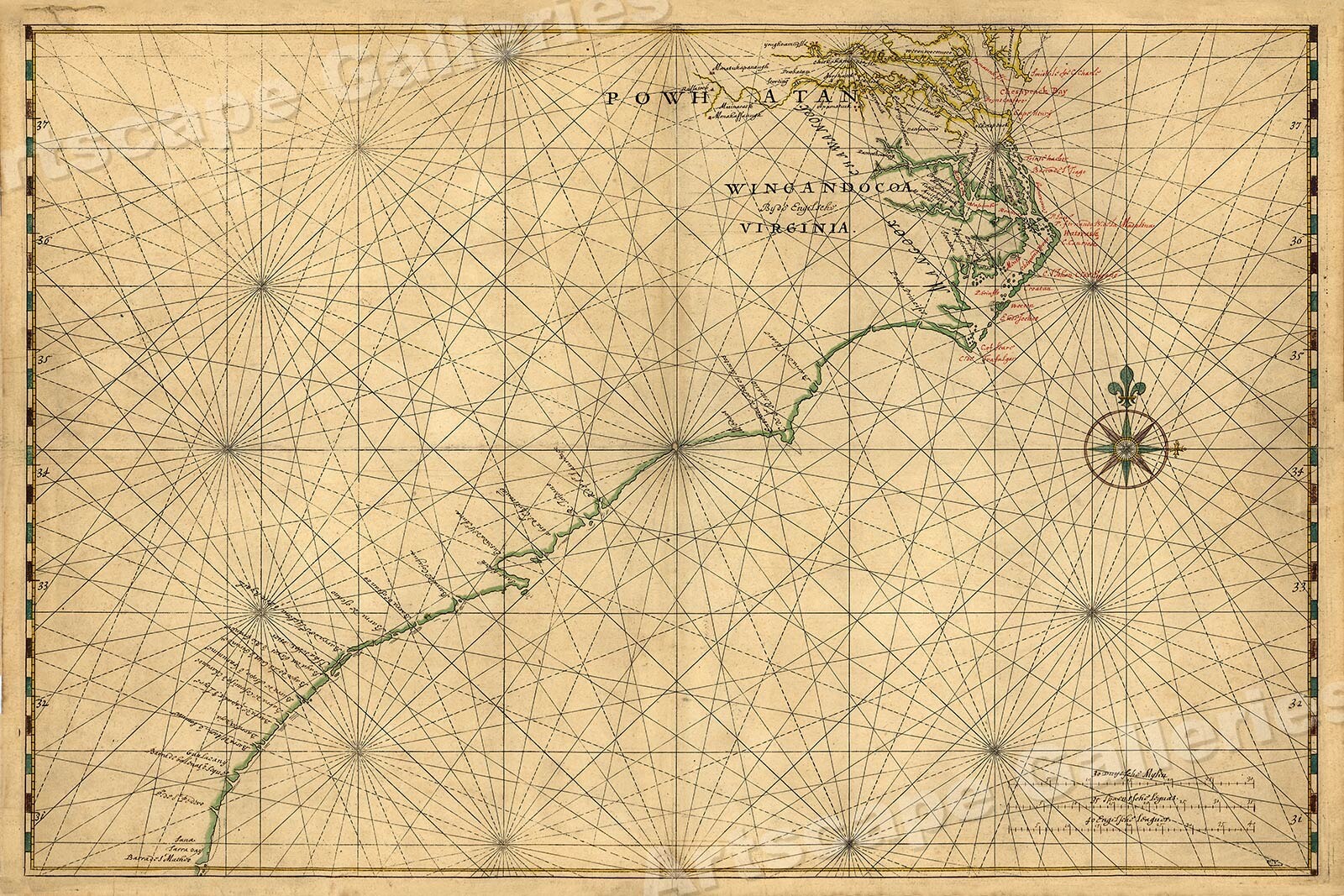 1639 Chesapeake Bay to Florida Historic Vintage Style Dutch Wall Map – 24×36