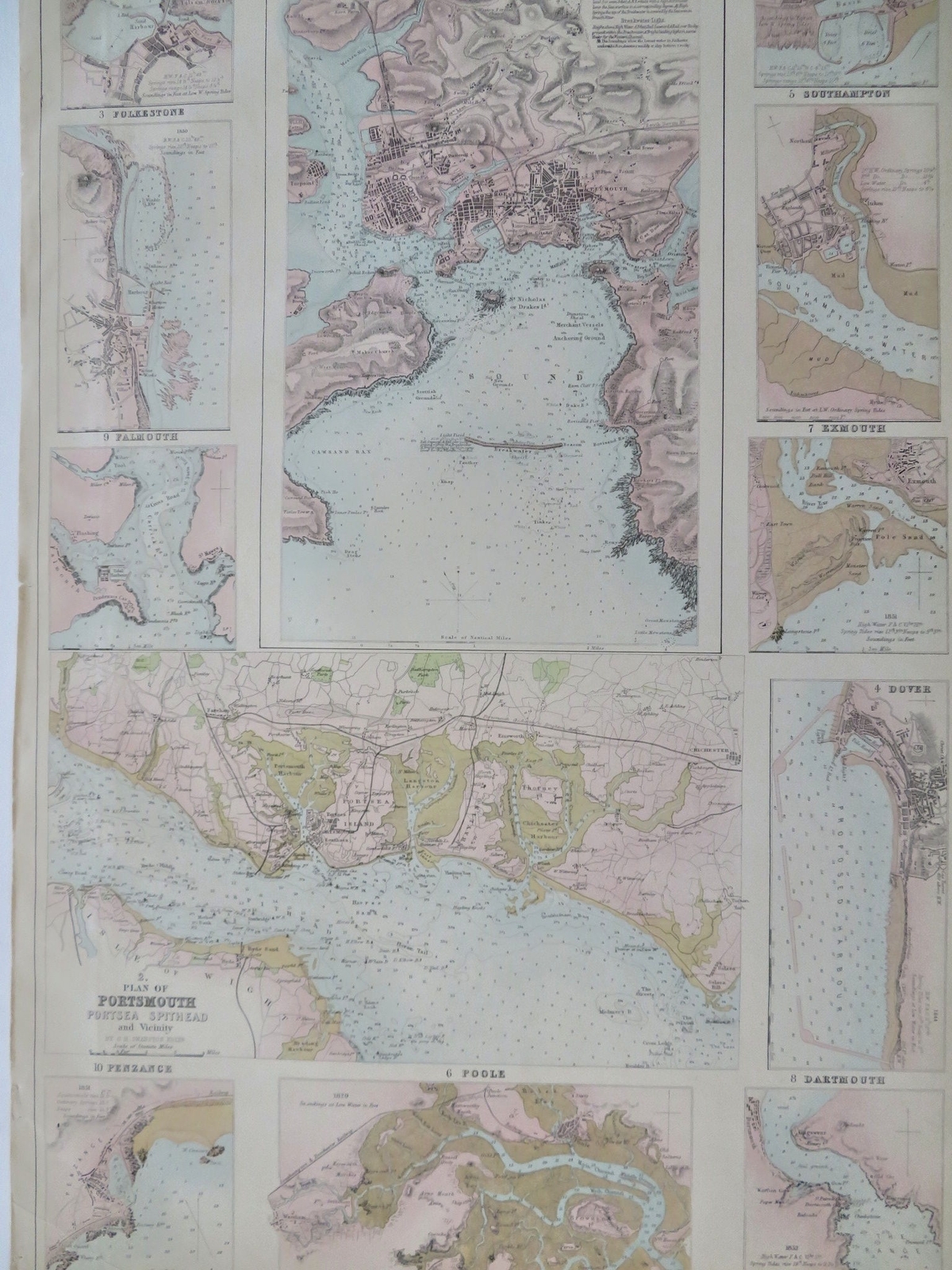 Coastal SE England Ports & Harbors Portsmouth Plymouth c.1860 Fullarton map
