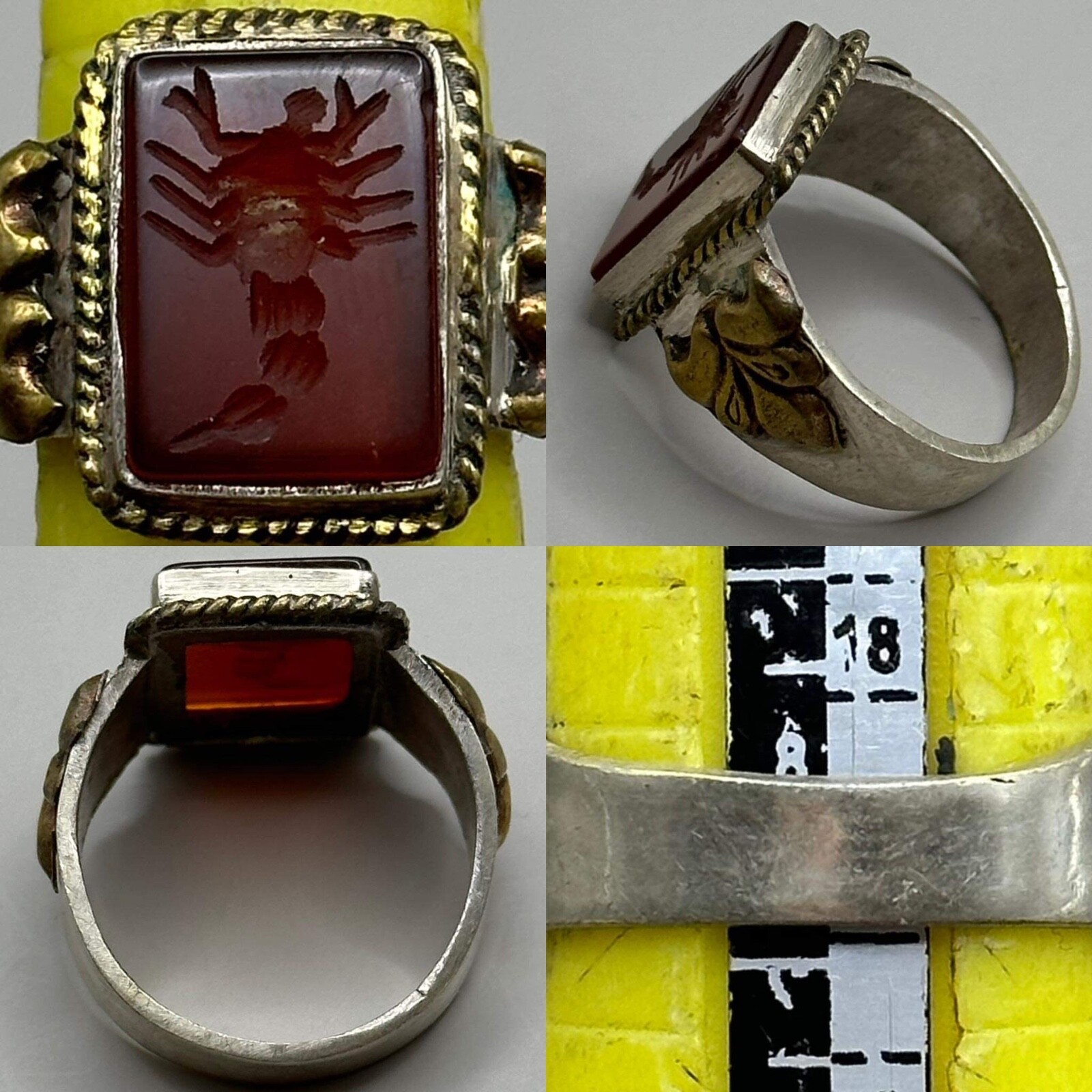 Solid silver old original Agate stone wonderful intaglio Roman Scorpion Ring