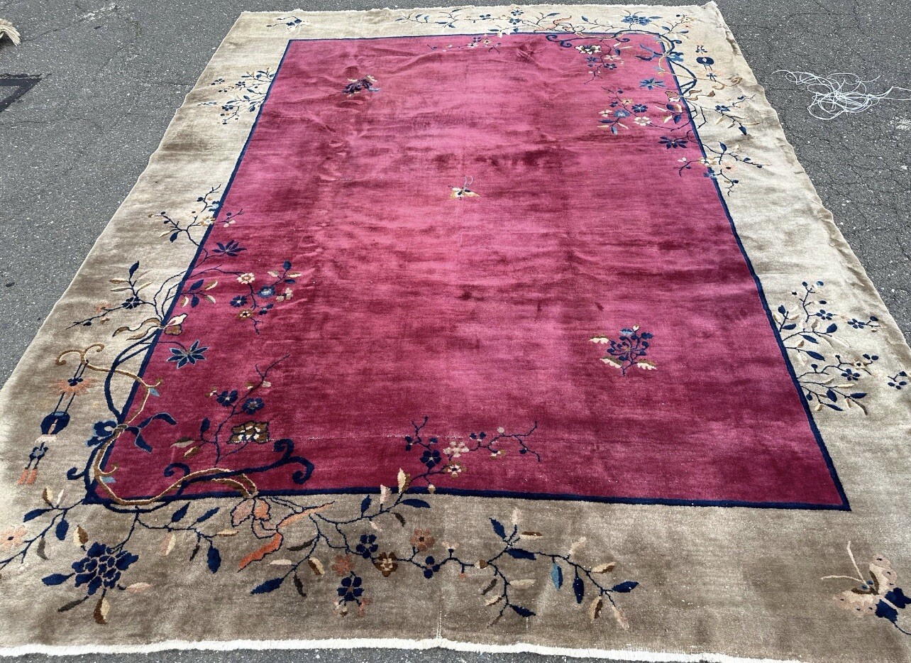 c1920s ANTIQUE MINT ART DECO WALTER NICHOLS CHINESE RUG 8’9″ x 11’6″ ROOM SIZE