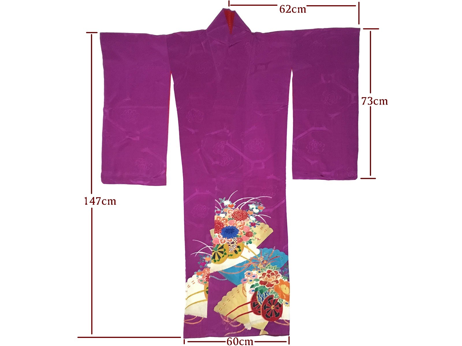 Vintage Lovely Purple Silk Hanaogi Flowers & Dance Fans Design Kimono Dec17-B