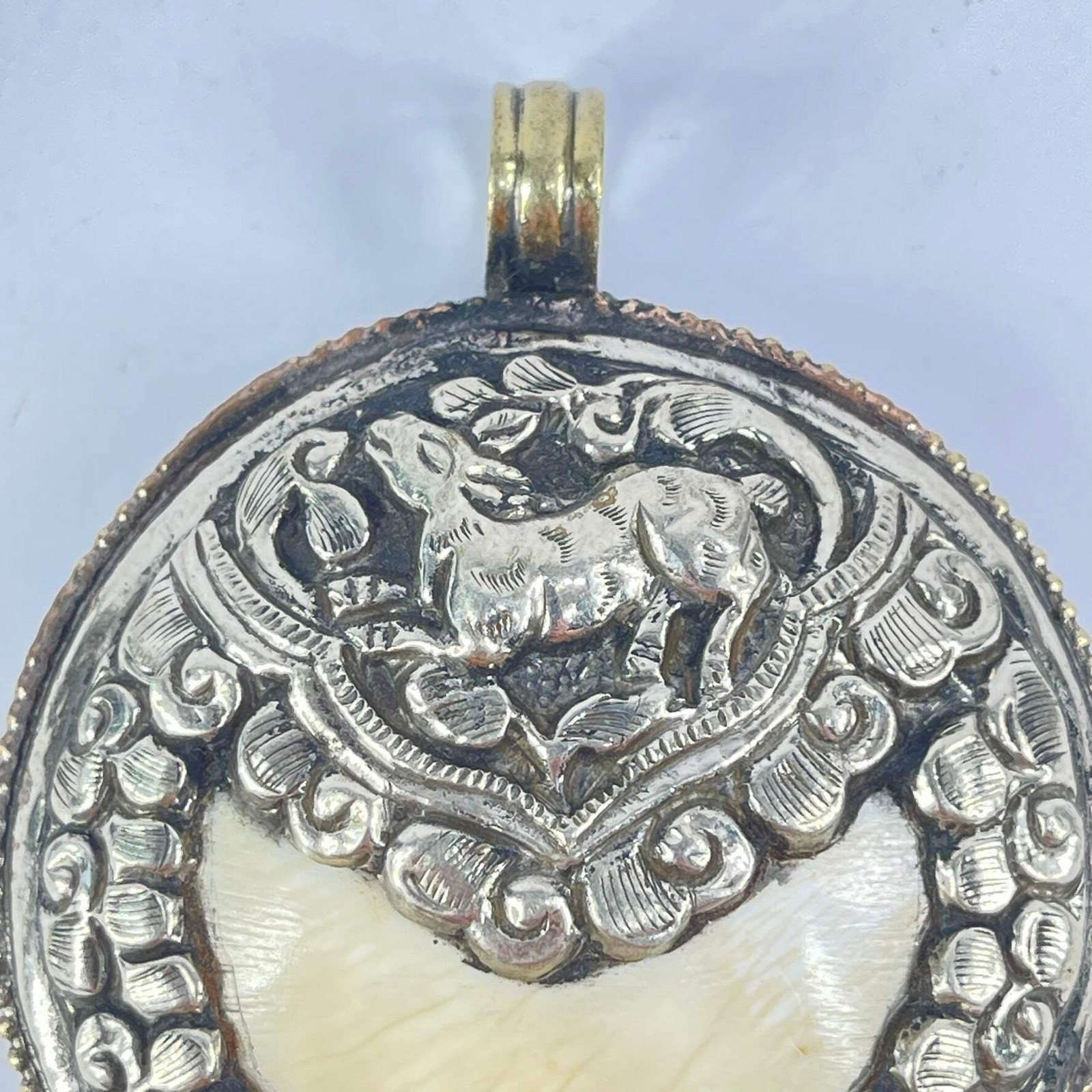 Tibetan Chank Shell Repoussé Pendant