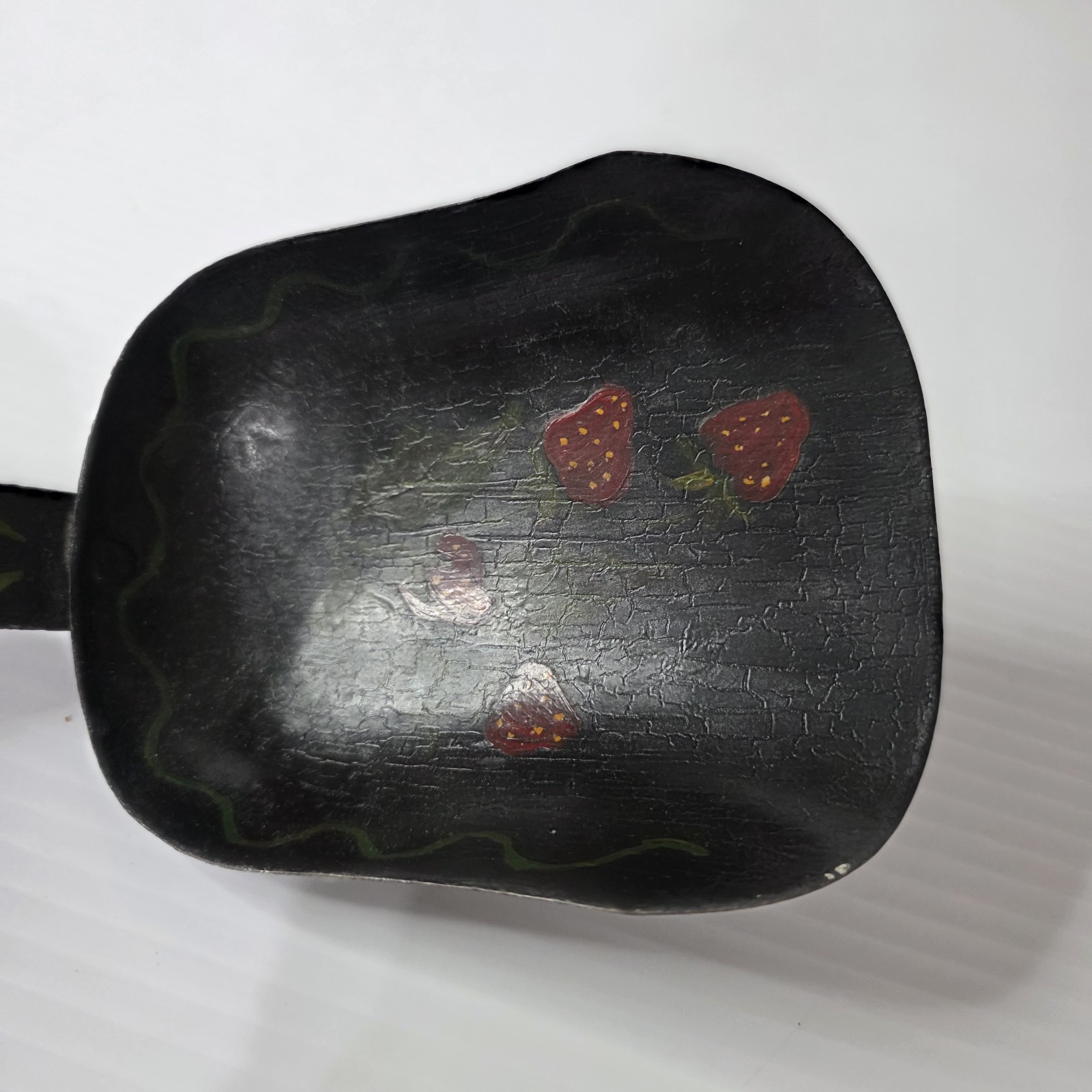 Vintage Primitive Hand Painted Toleware Strawberry Scoop For Flour Sugar Coffee