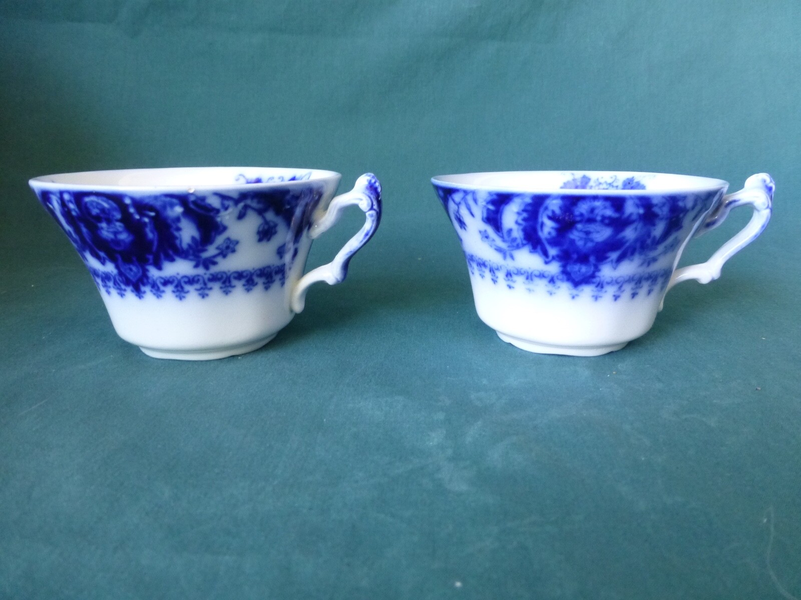 Two Antique Flow Blue Johnson Brothers Florida Pattern Cups
