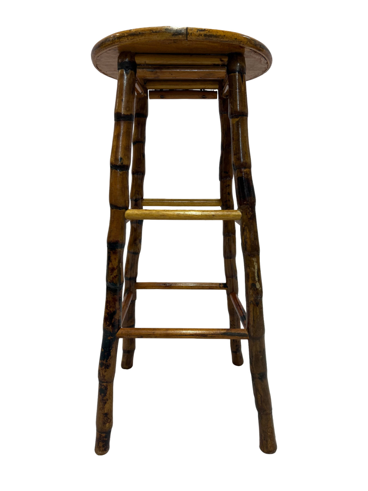 Mid-Century Kenian-Style Bamboo 30″ Bar Stool w/ Segmented Legs & Footrest