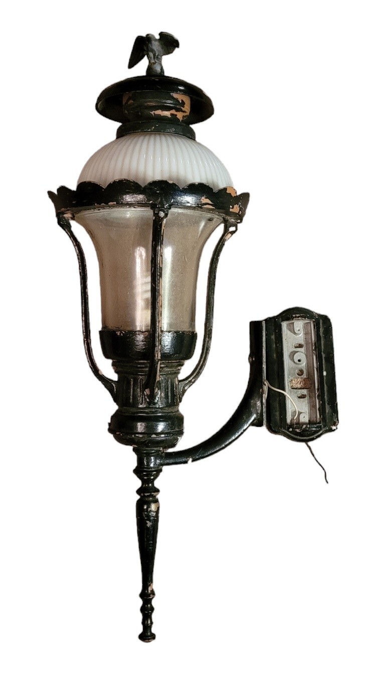 HUGE Antique Outdoor Wall Lantern Sconce Eagle Top Ornate Street Light 36″ Vtg