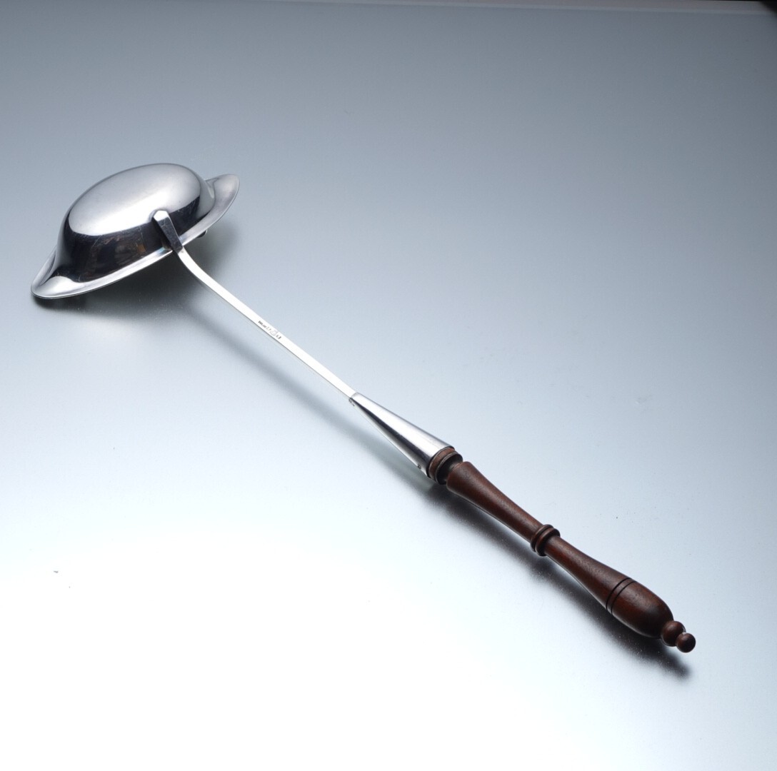 Antique Double Straining Brandy Ladle Wood & Silver Plate Barker Brothers Eng