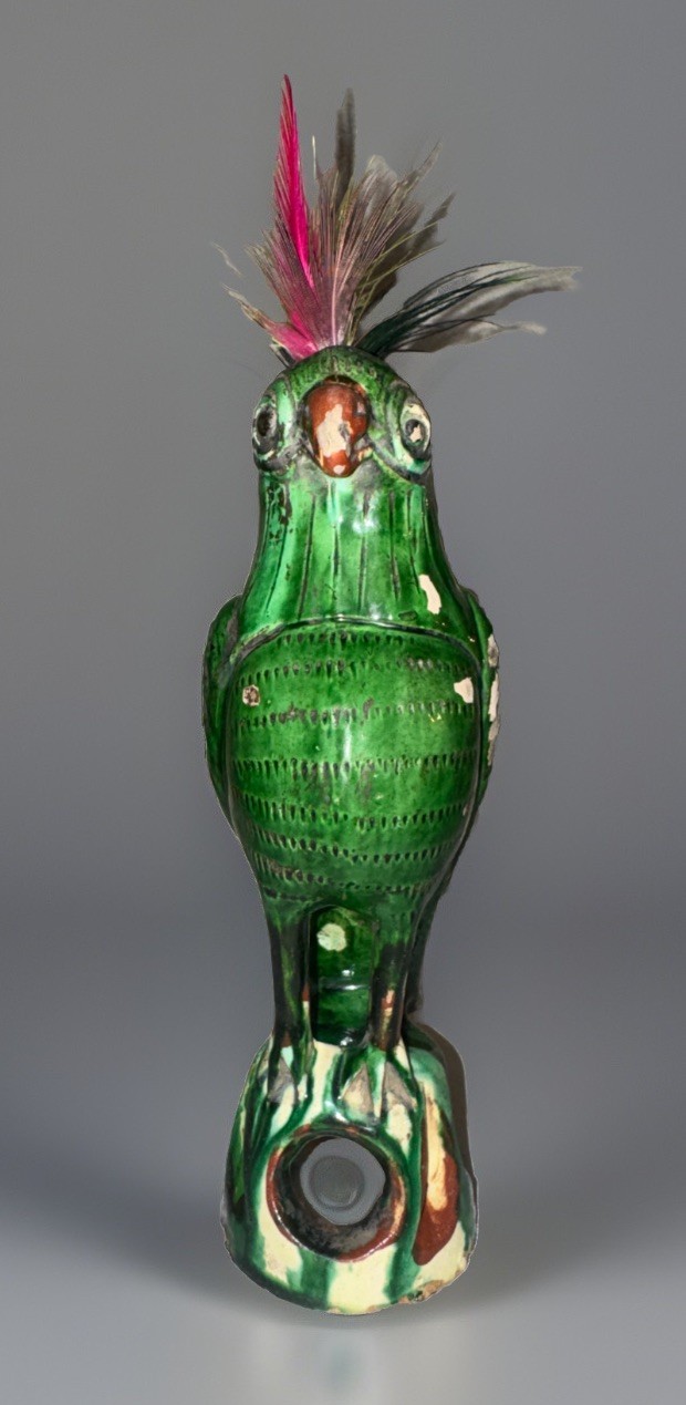 VINTAGE!!! CHINESE SANCAI GLAZE PARROT POTTERY FIGURE QING Dynasty 8.5”