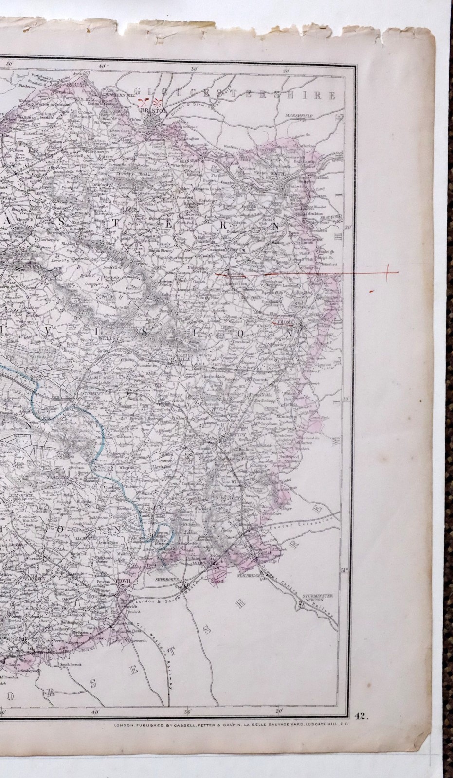 1864 LARGE ANTIQUE MAP ~ SOMERSETSHIRE BRISTOL BATH BRIDGEWATER YEOVIL