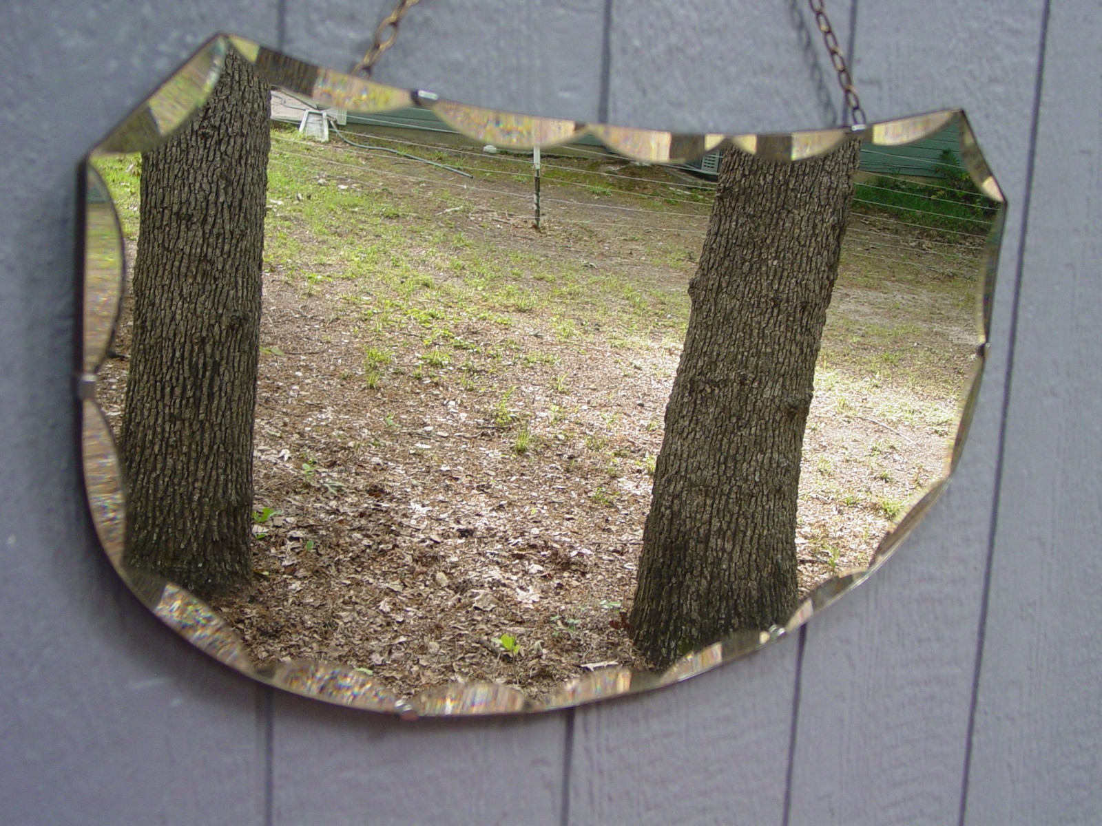 Super English Art Deco Wall Mirror Beveled Scalloped Cut NICE! 26 X 13 0 S&H