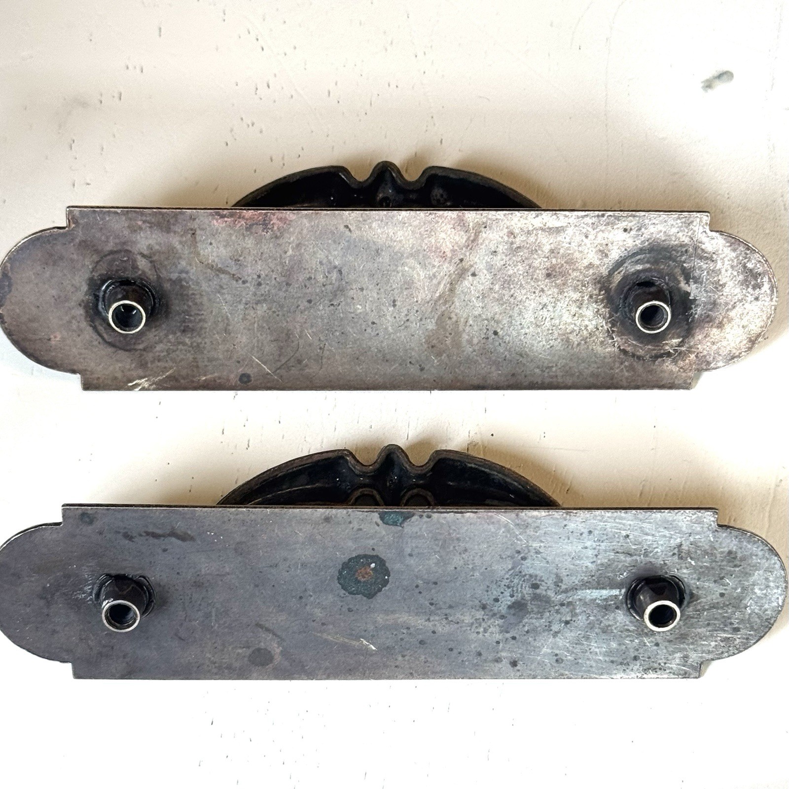 Vintage Brass Drawer Pulls With Attached Back Plates Set 2