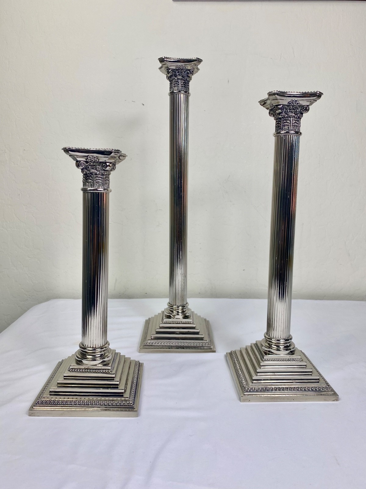 Vintage Godinger silver plated Candlesticks set 3 Adam Style Art Deco England