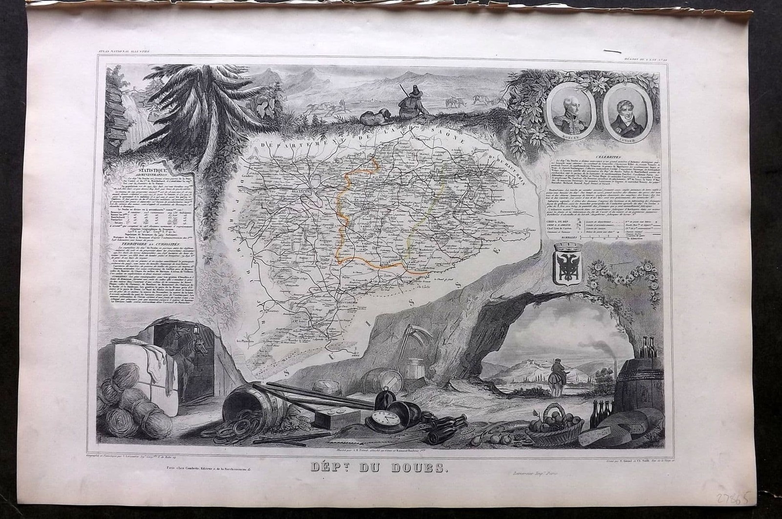 Levasseur 1852 Antique Map. Dept Du Doubs