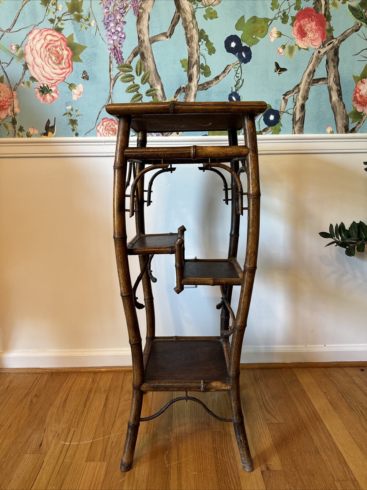 English Victorian Aesthetic Bamboo Stand Tiers Etagere 35”