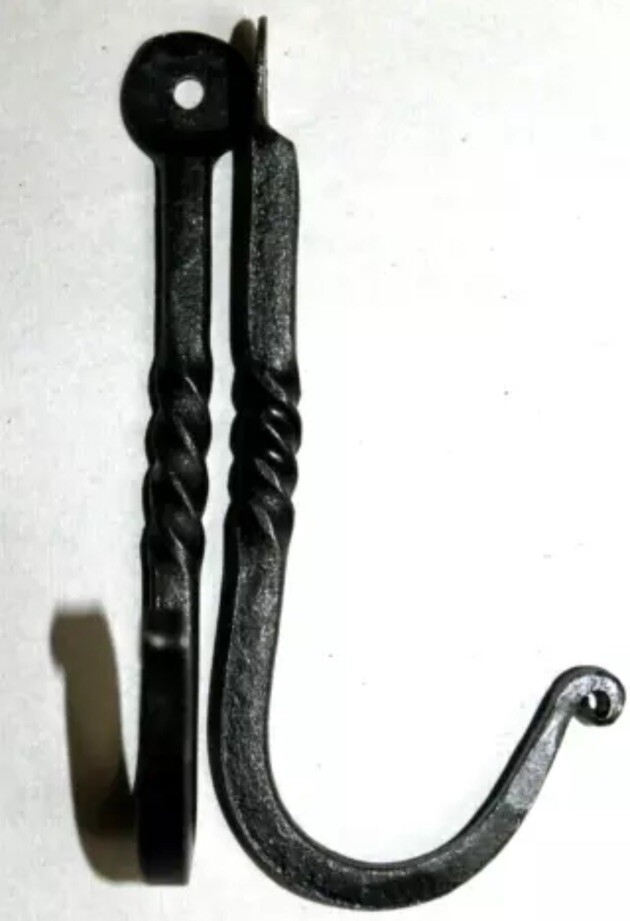 1; Primitive Colonial 6″ Braided Wrought Iron Black Lamp Hook Wall Hanger Metal