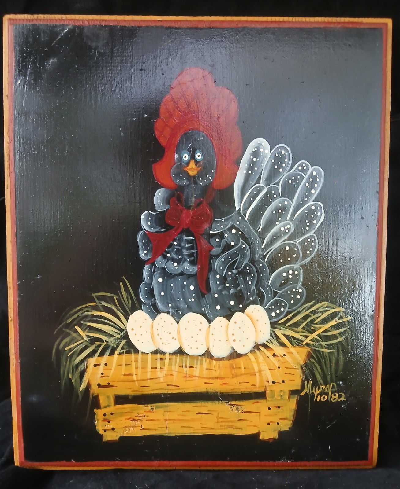 VtgChickenNestWallArtWoodFolkCountryRusticPrimitiveRetroGrannyCottageSigned80s