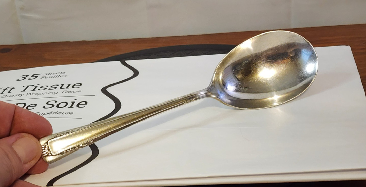 Vintage Baroness Silver Plate Oval Soup Spoon 7.75″ Casserole Serving Spoon