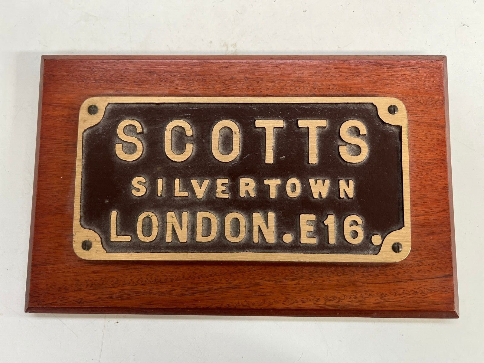 OLD BRASS SIGN / PLAQUE – SCOTTS SILVERTOWN LONDON E16