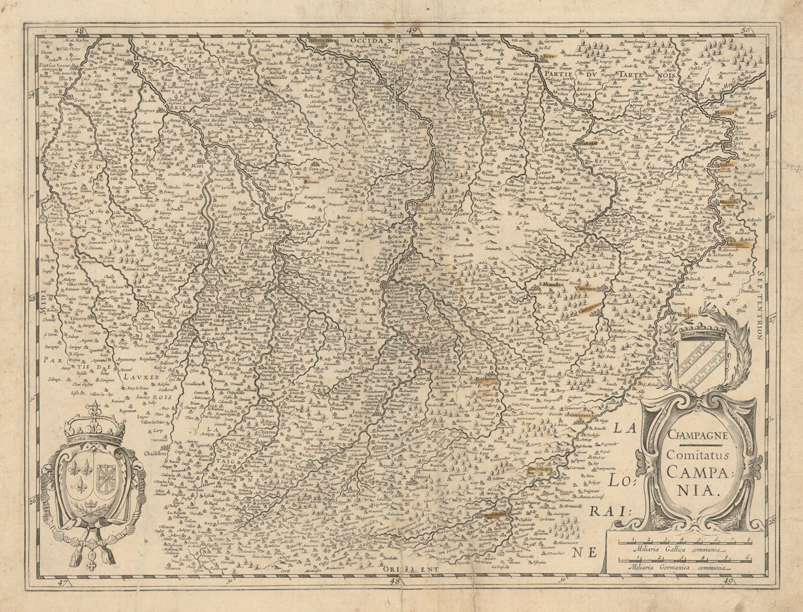 Champagne – Comitatus Campania. Champagne region by Janssonius c1631 old map