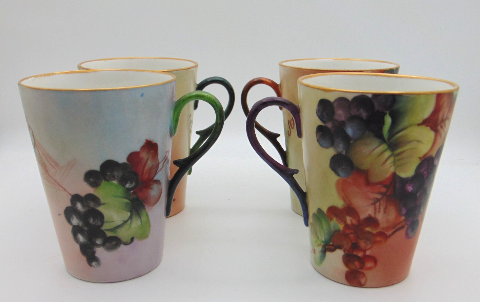 Antique WG Guérin Limoges Hand Painted Grape Cluster Cider Pitcher Cup / Mug Set