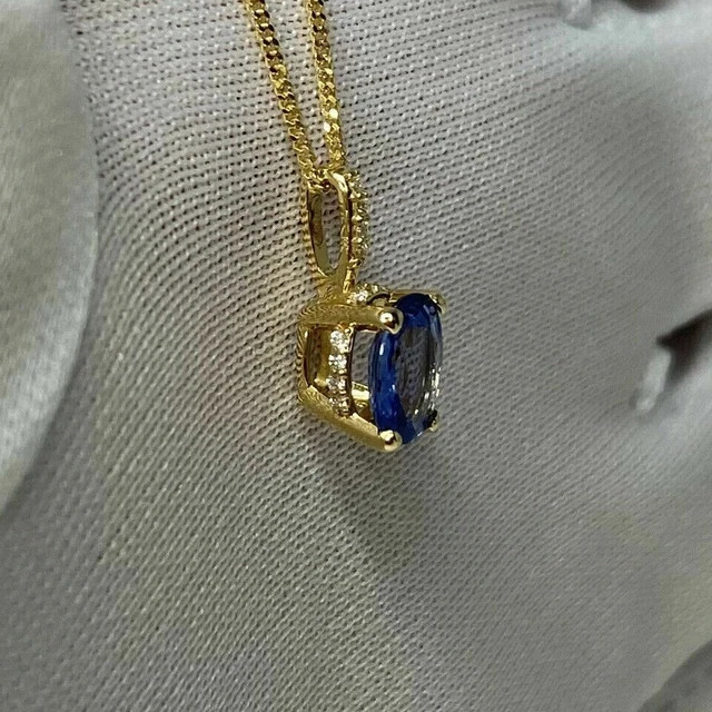 2Ct Oval Lab Created Sapphire Solitaire Pendant 14K Yellow Gold Over Free Chain